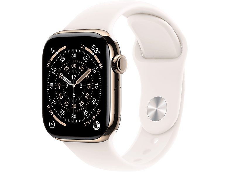 Apple Watch Series 11 GPS + Cellular 42mm Gold Titanium Case with Light Blush Sport Band - M/L