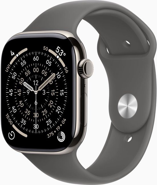 Apple Watch Series 11 GPS + Cellular 42mm Natural Titanium Case with Stone Grey Sport Band - M/L