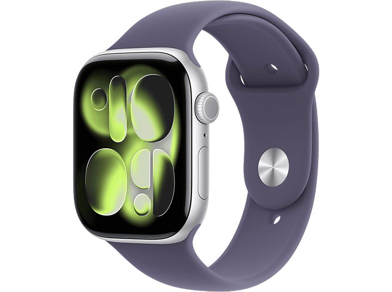 Apple Watch Series 11 GPS + Cellular 46mm Silver Aluminium Case with Purple Fog Sport Band - S/M