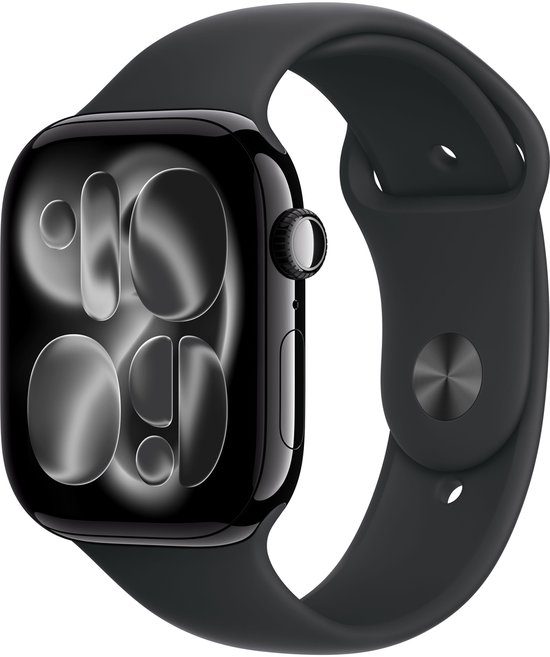Apple Watch Series 11 GPS + Cellular 46mm Jet Black Aluminium Case with Black Sport Band - S/M
