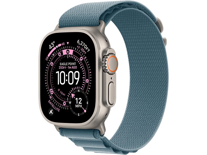 Apple Watch Ultra 3 GPS + Cellular 49mm Natural Titanium Case with Light Blue Alpine Loop - Large