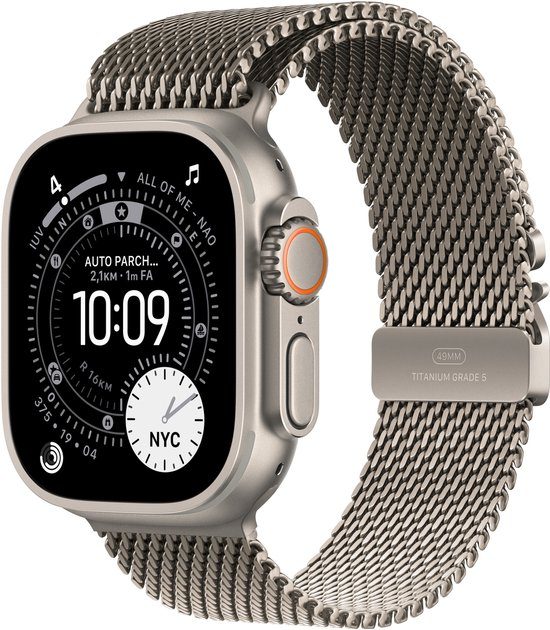 Apple Watch Ultra 3 GPS + Cellular 49mm Natural Titanium Case with Natural Titanium Milanese Loop - Small